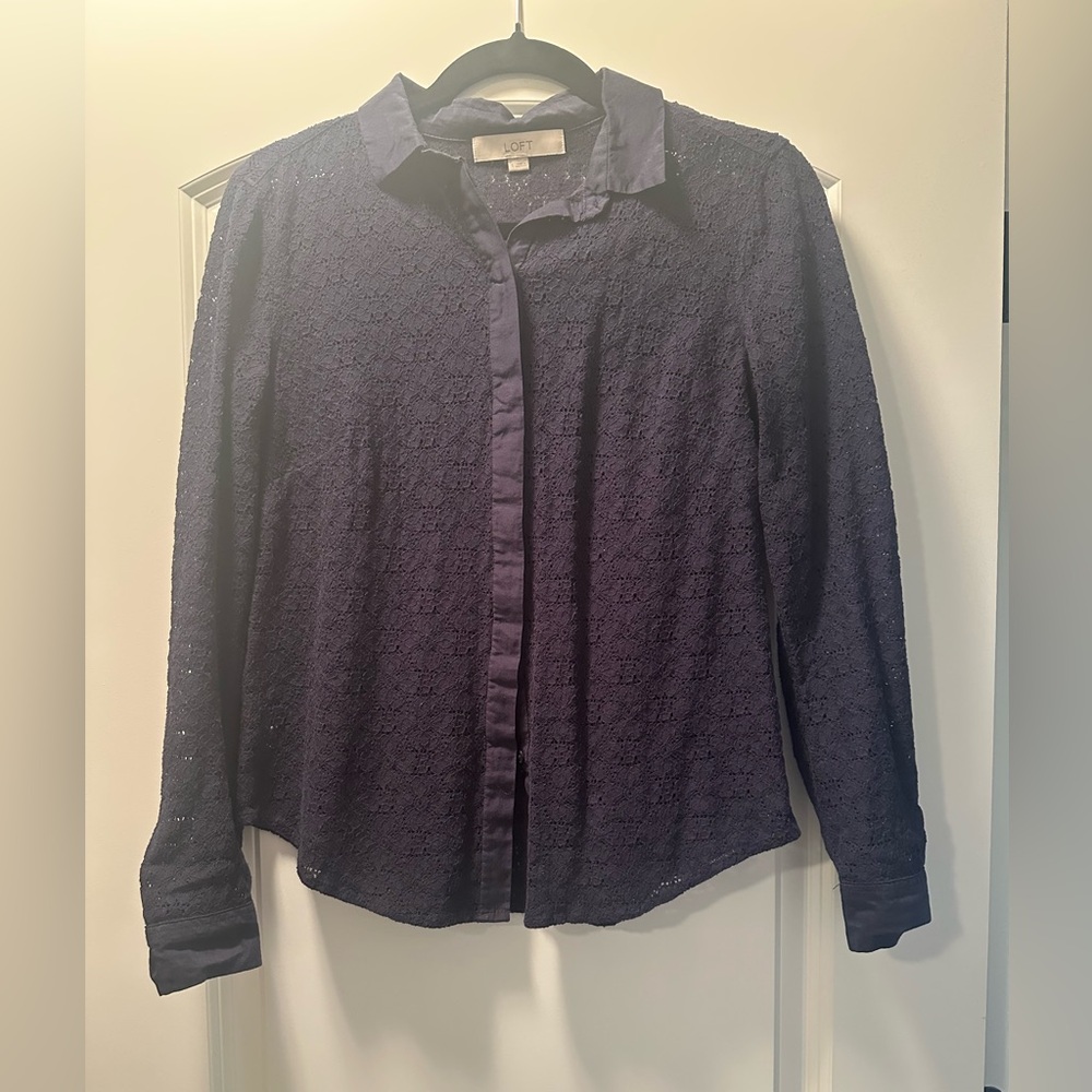 LOFT Button Down Lace Blouse, S